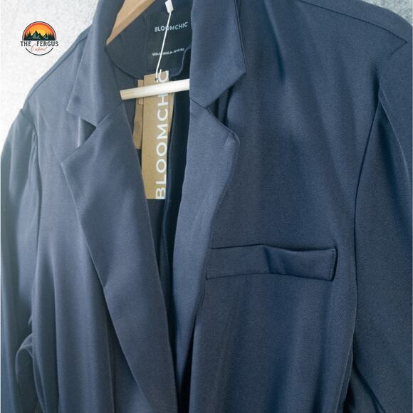 Bloomchic One-Button Coat Navy Belted Collared Trench Blazer Women's Size 18-20 - Picture 9 of 13